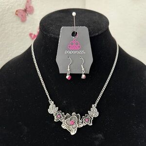Paparazzi Silver Necklace with Pink Floral Accents